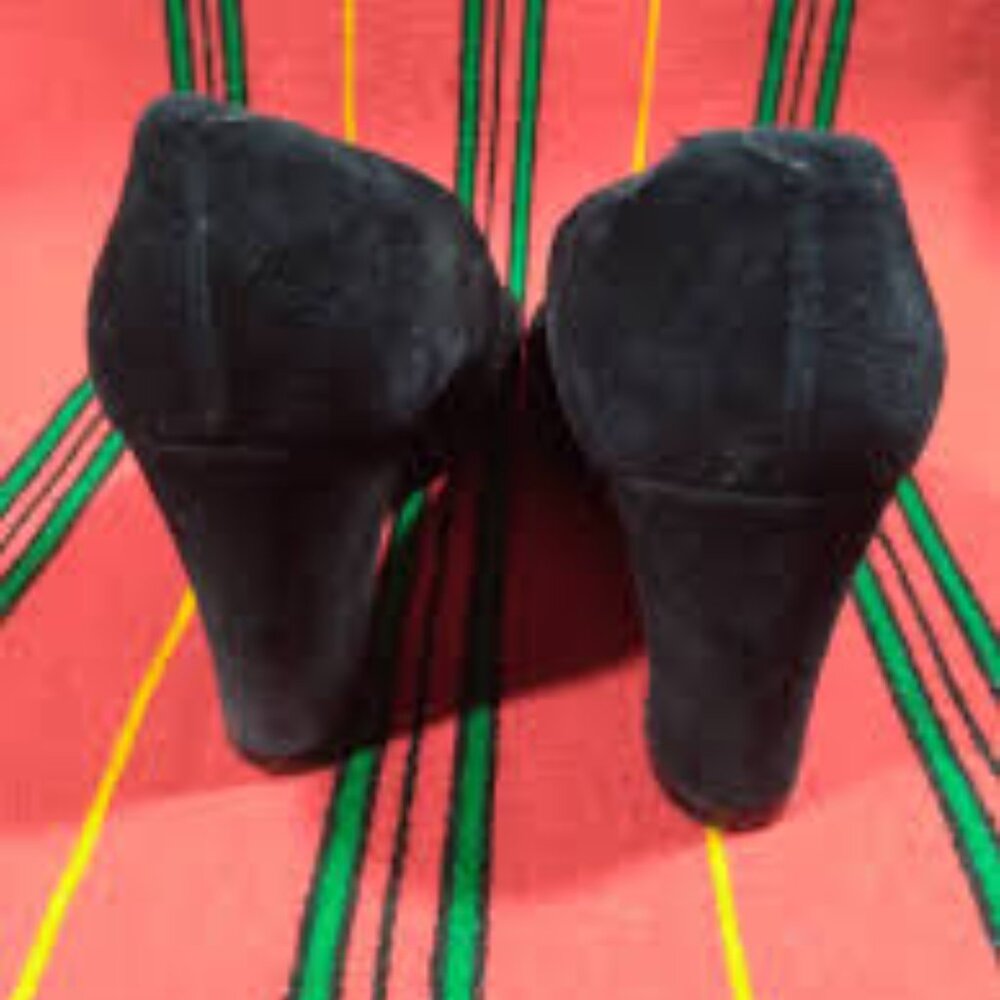 50s Margaret Jerrold pumps 6 vintage black suede chunky block heels womens shoes - Picture 3 of 7